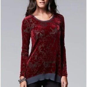 Vera Wang Burgundy Velvet Burnout Tunic Top Sz L Simply Vera Wimsigoth Whitchy